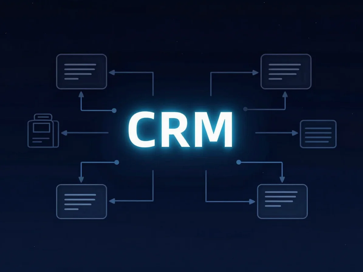 Abstract data flow representing CRM update, subtle electric blue