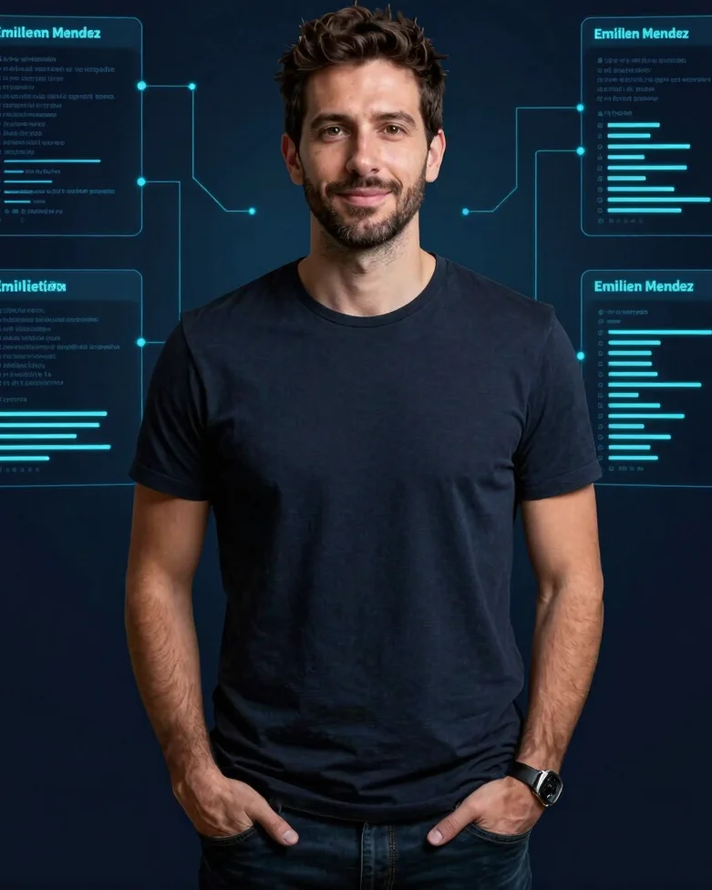 Emilien Mendez, a confident and pragmatic founder, in a modern te