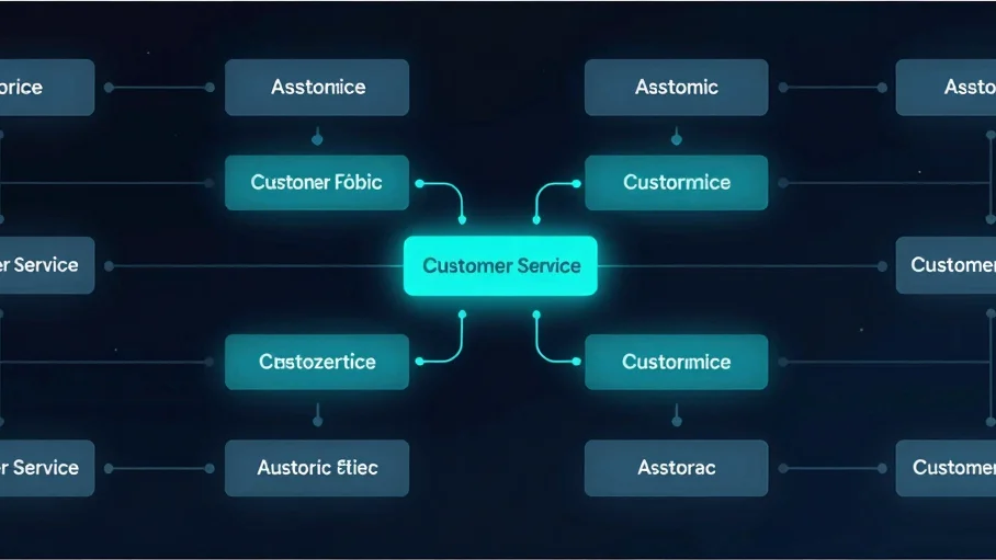 Abstract data flow connecting customer service channels, cyan glo
