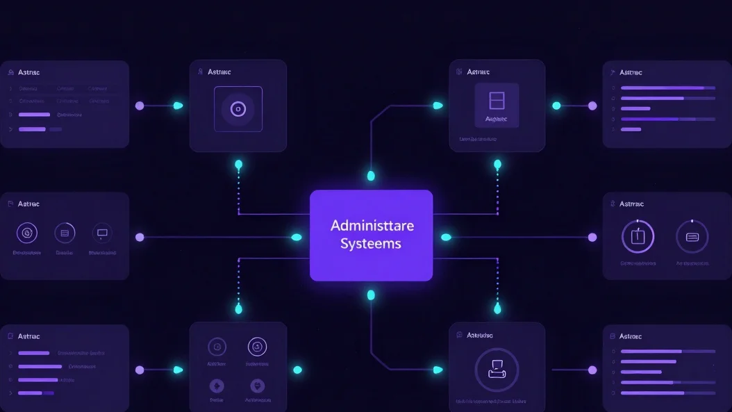 Abstract data flow connecting administrative systems, violet glow